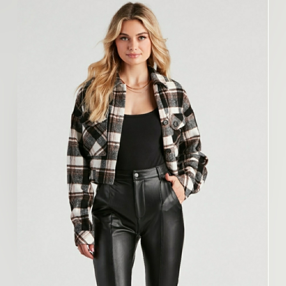 TIMING PLAID CROPPED JACKET
